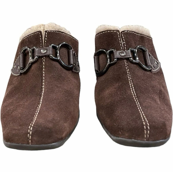 Aerosoles Women 7.5 Cinchshearly Mules Slip On Heel Pumps Square Toe Suede Brown - Picture 4 of 12